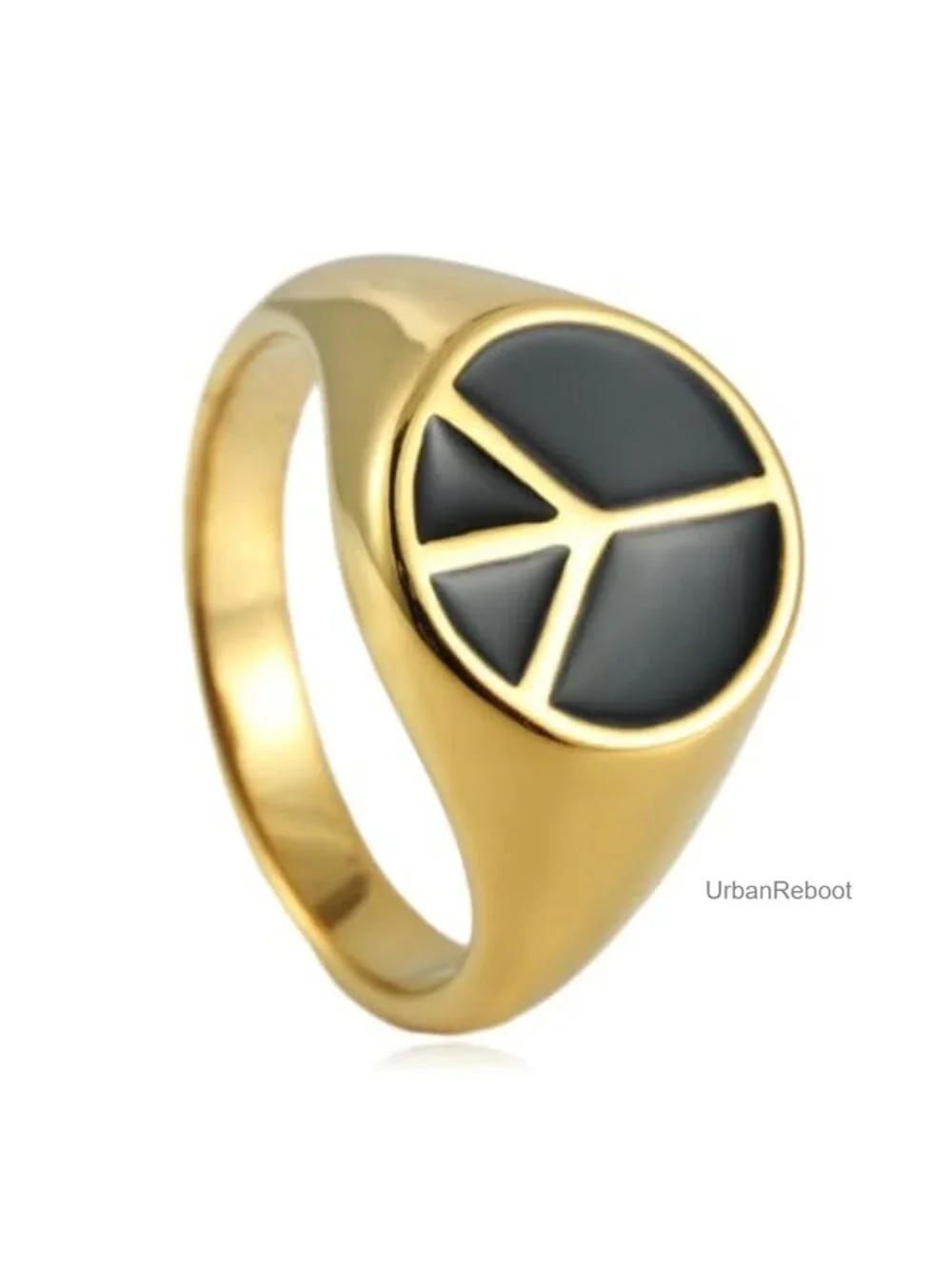 His & Hers Peace Sign Rings Titanium Steel 18K Gold Plated Signet Band